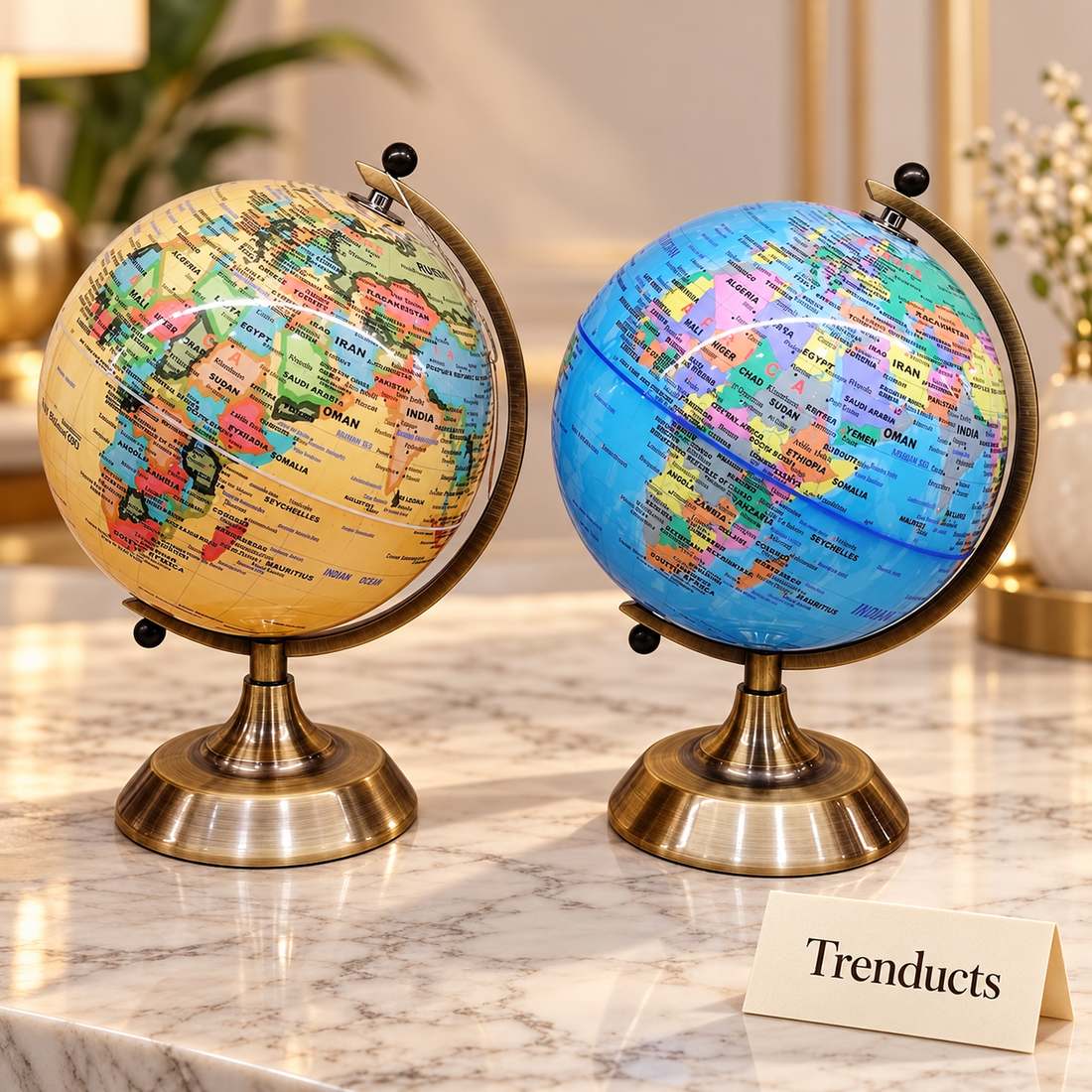 Antique Political World Globe with Brass Stand (Random Color)